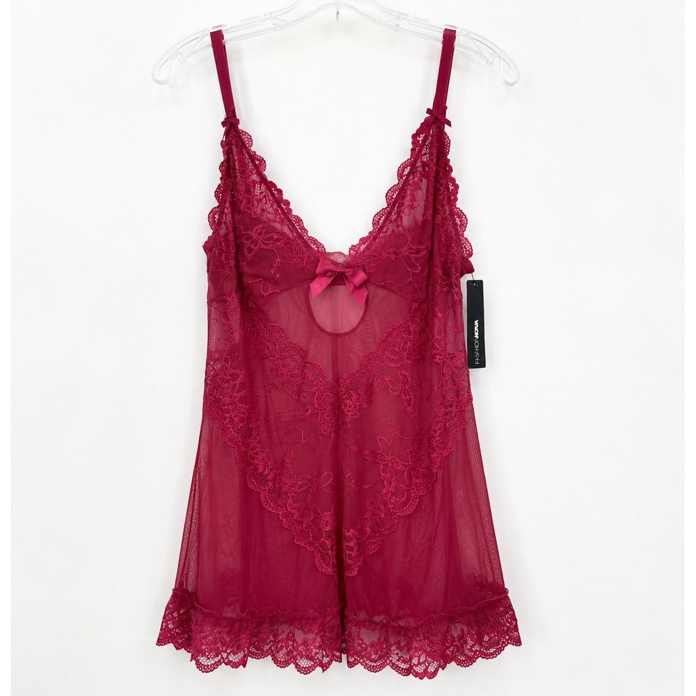 Fashion Nova Best You Ever Had Babydoll Fuchsia Pink Lace Mesh Lingerie 3/4X NEW
